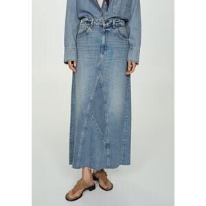 Mango MNG Skirt Womens L Blue Slit Denim Mid-rise Straight Midi Maxi